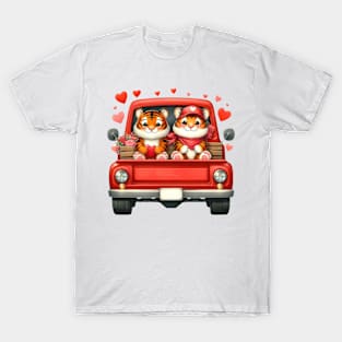 Valentine Tiger Couple Sitting On Truck T-Shirt